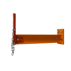 Orange metal bracket with chain on a white background