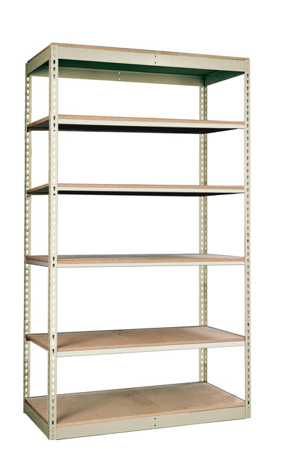 Metal shelving unit with wooden shelves on a white background