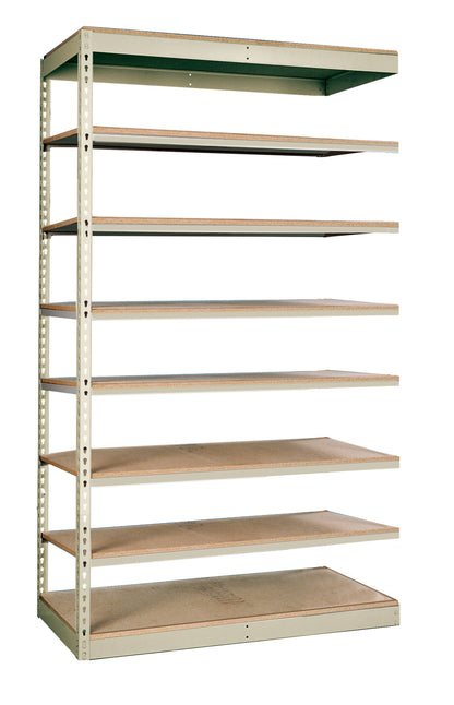 Metal shelving unit with wooden shelves on a white background