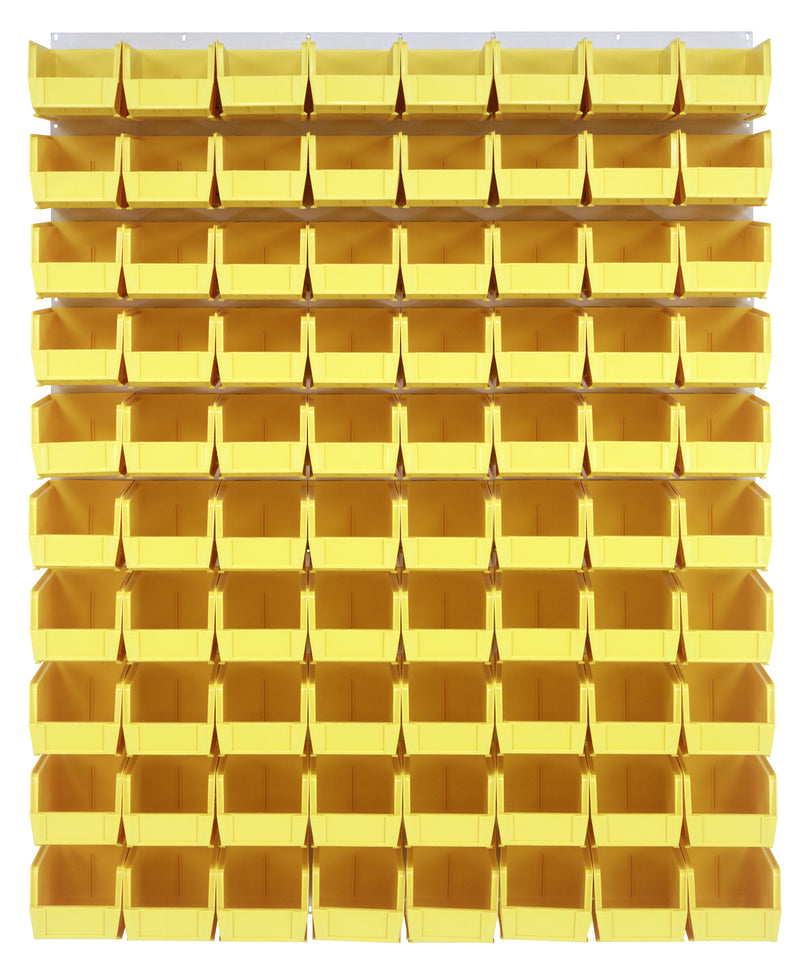 Quantum Louvered Panels with Bins – 48" x 61" – Oyster White – 80 QUS230 Bins – Yellow
