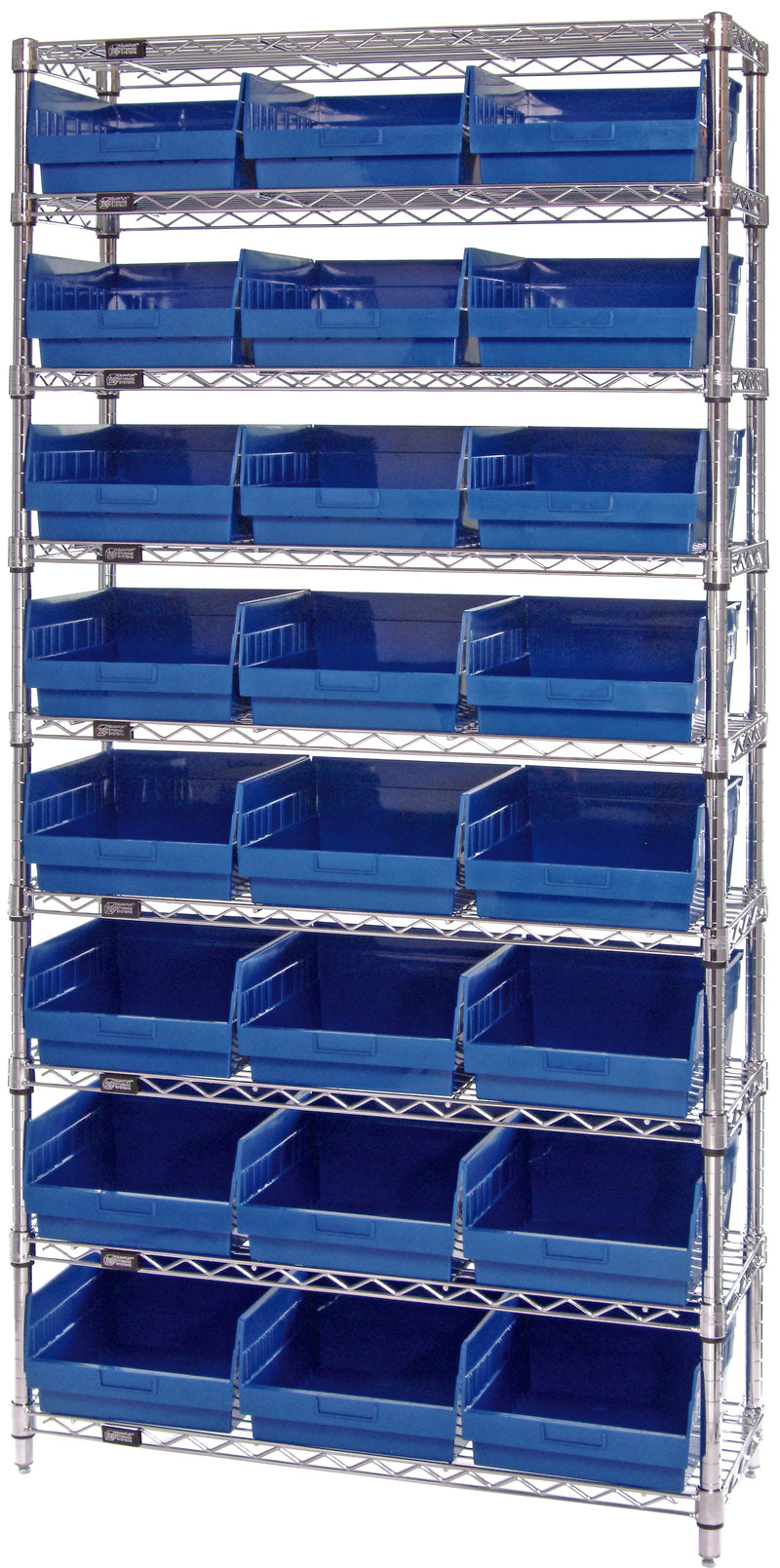 Quantum Store-More 6" Shelf Bin Wire Shelving Systems with Bins – 12" x 36" x 74" – WR9-209 – Blue