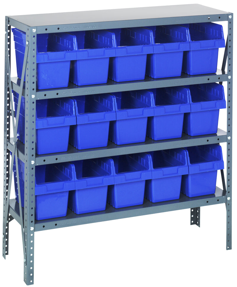 Quantum Store-Max 8" Shelf Bin Steel Shelving Systems with Bins – 1239-SB801 to 1275-SB802 – 1239-SB802 – Blue