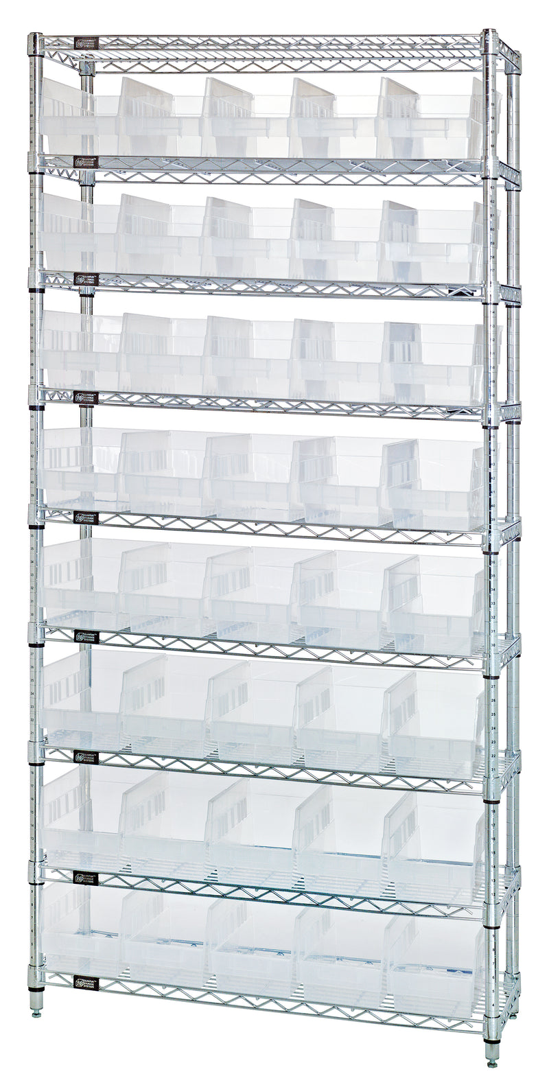 Quantum Clear-View Wire Shelving with Shelf Bins – WR9-201CL to WR9-206CL – WR9-202CL – Clear