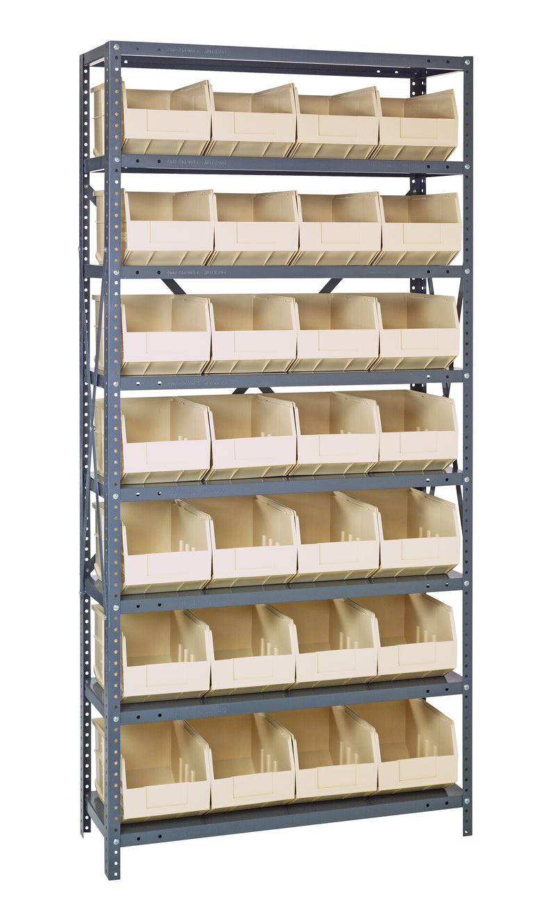 Quantum Steel Shelving with Stackable Shelf Bins – 1275-423 to 1875-461 – 1275-443 – Ivory