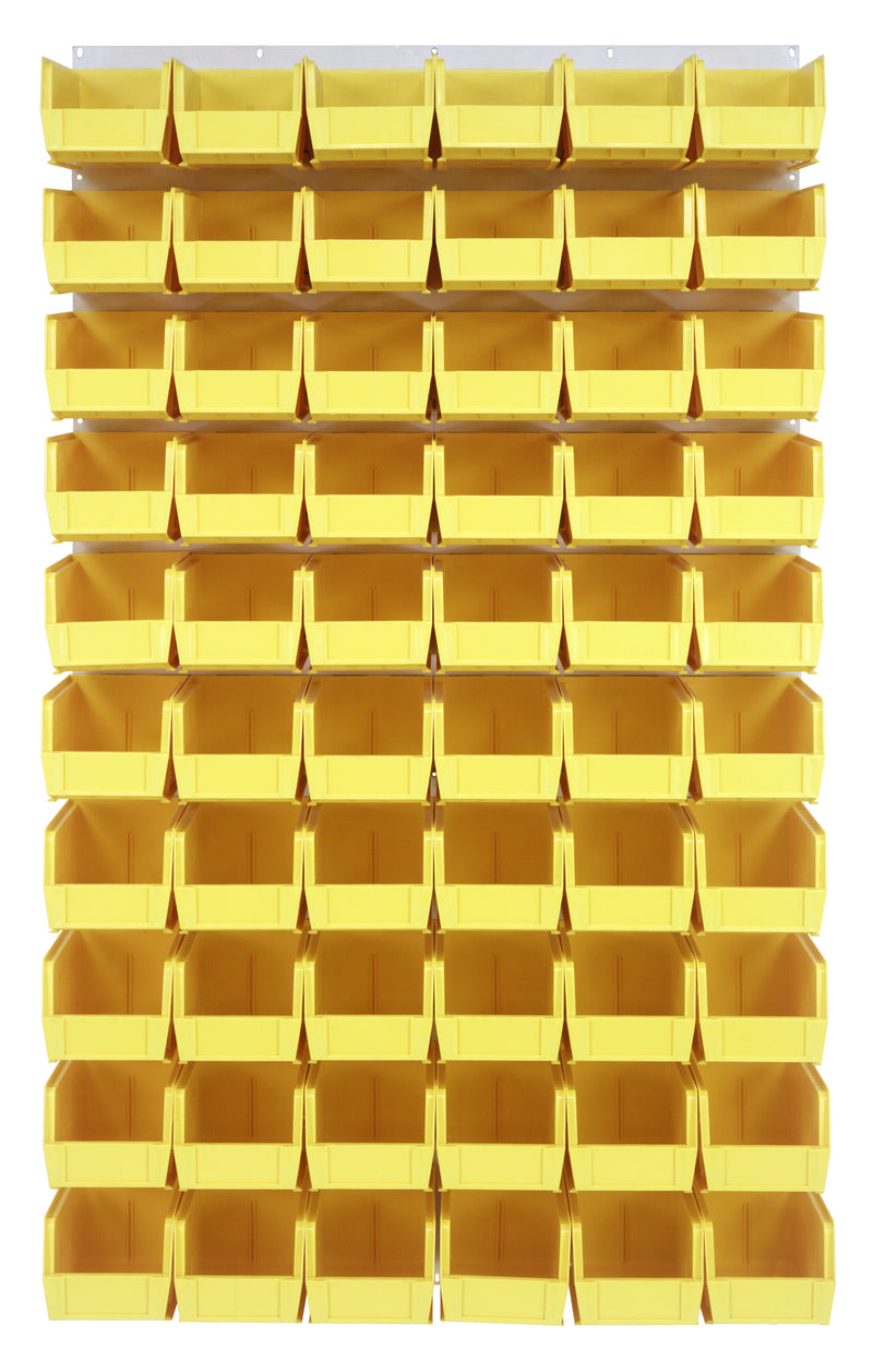 Quantum Louvered Panels with Bins – 36" x 61" – Oyster White – 60 QUS230 Bins – Yellow
