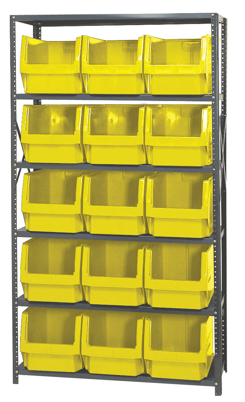 Quantum Magnum Steel Shelving Systems with Bins – 18" x 42" x 75" – MSU-533 – Yellow