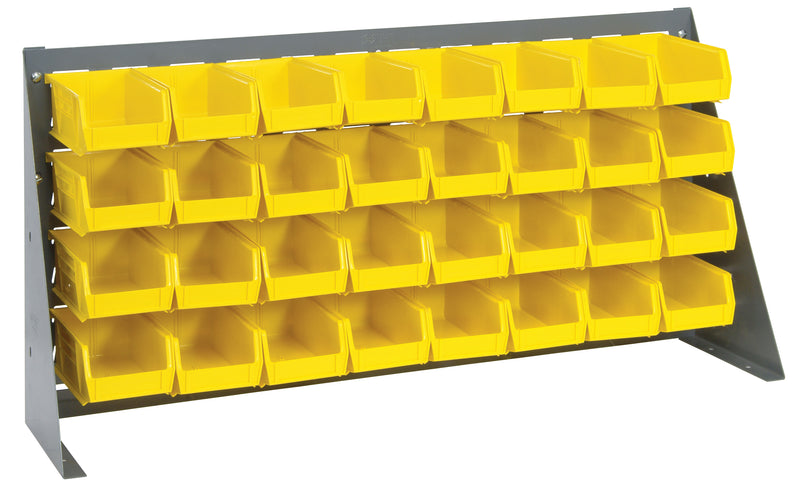Quantum Louvered Panel Bench Racks with Bins – 36" x 8" x 19" – QBR-3619-220-32 – Yellow