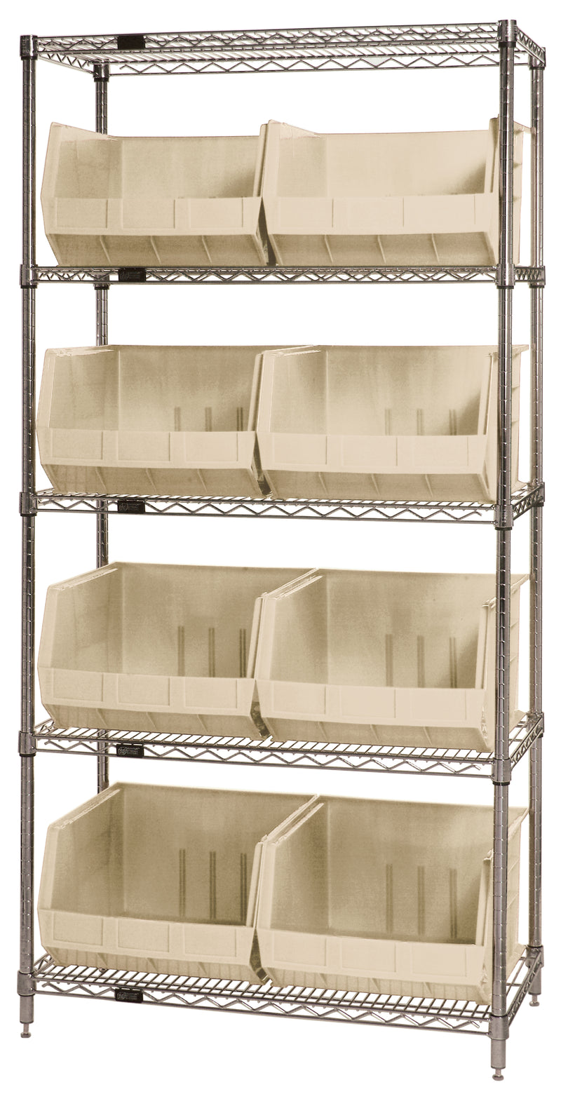 Quantum Stack & Hang Wire Shelving with Bins – 36" x 18" x 74" – WR5-270 – Ivory