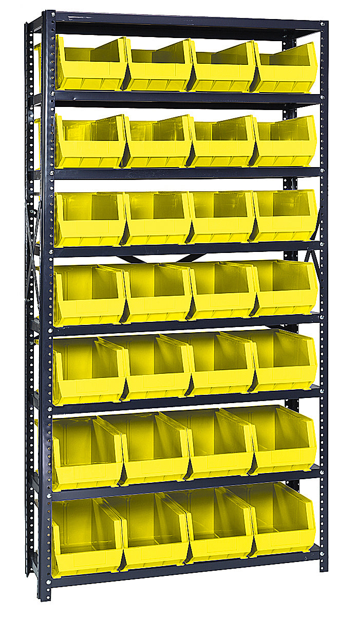 Quantum Stack & Hang Steel Shelving with Bins – 12" x 36" x 75" – QSBU-240 – Yellow