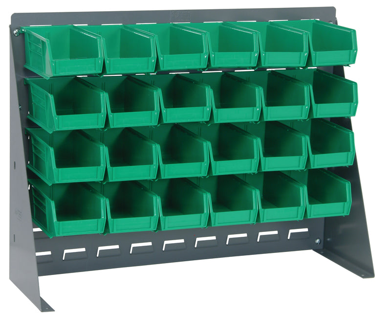 Quantum Louvered Panel Bench Racks with Bins – 27" x 8" x 21" – QBR-2721-220-24 – Green