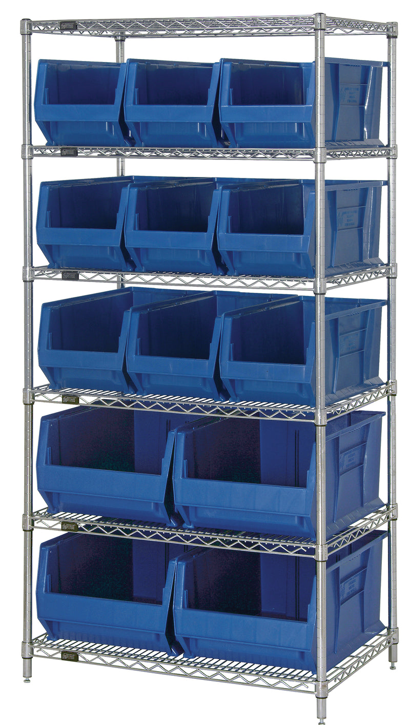 Quantum 30" & 36" Wire Shelving Systems – 36" x 30" x 74" – WR6-973974 – Blue