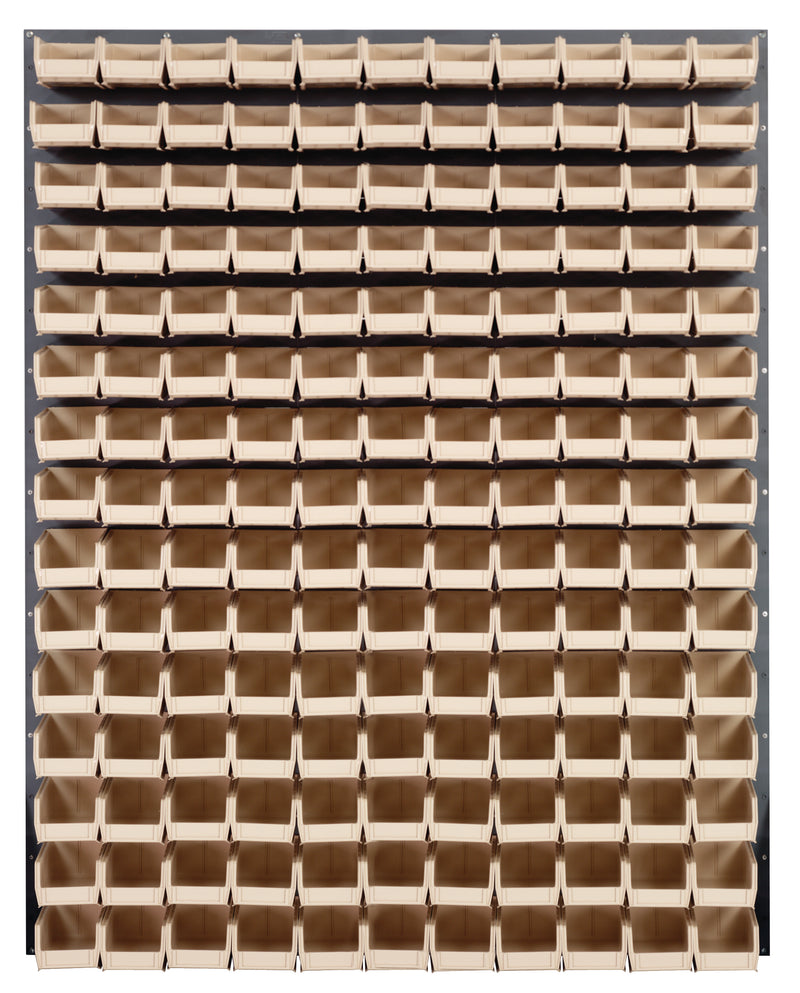 Quantum Louvered Panels with Bins – 48" x 61" – Gray – 165 QUS220 Bins – Ivory