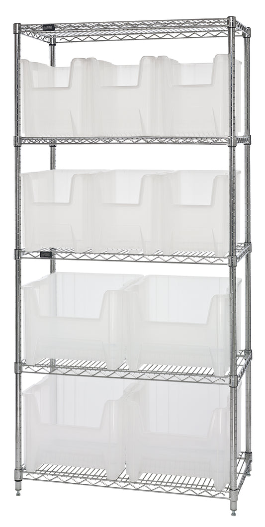 Quantum Clear-View Wire Shelving – WR5-600CL – 36" x 18" x 74" – WR5-600800CL – Clear