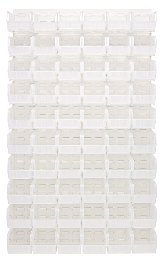 Quantum Louvered Panels with Bins – 36" x 61" – Oyster White – 60 QUS230 Bins – Clear