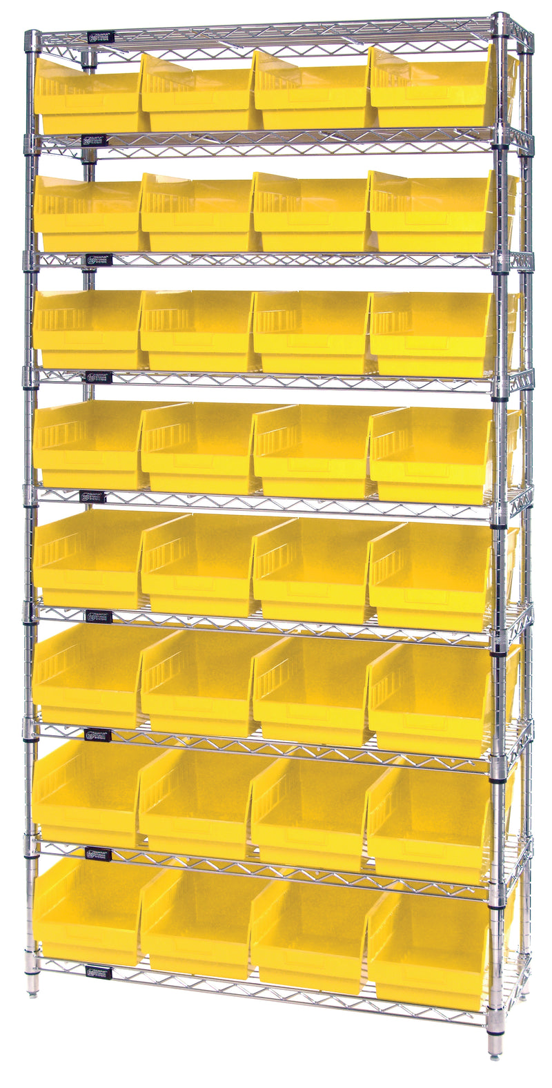 Quantum Store-More 6" Shelf Bin Wire Shelving Systems with Bins – 12" x 36" x 74" – WR9-207 – Yellow