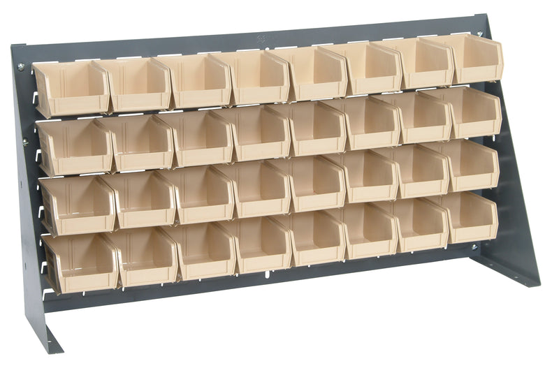 Quantum Louvered Panel Bench Racks with Bins – 36" x 8" x 19" – QBR-3619-210-32 – Ivory