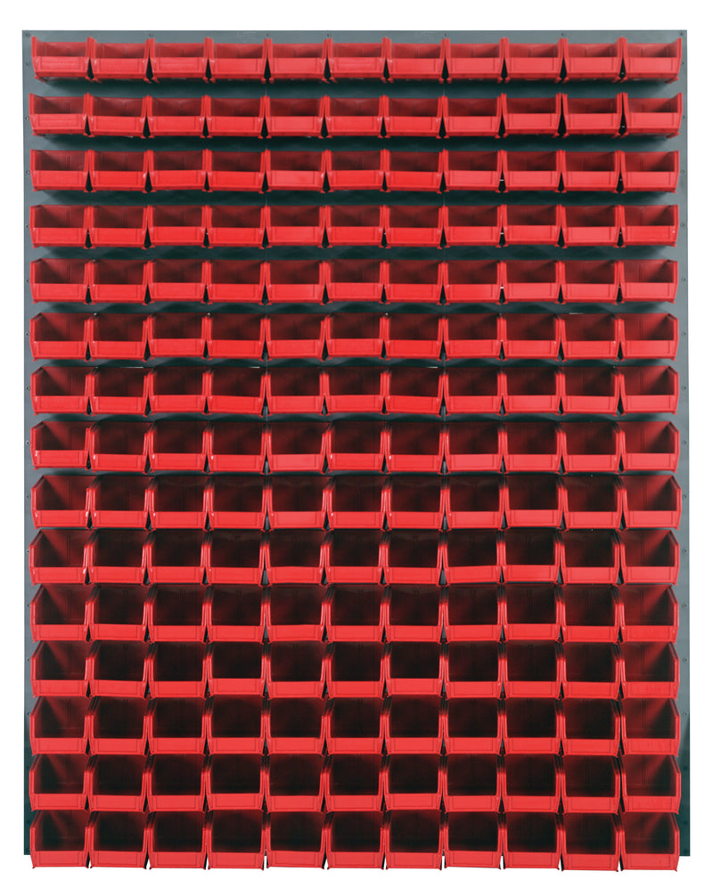 Quantum Louvered Panels with Bins – 48" x 61" – Gray – 165 QUS220 Bins – Red