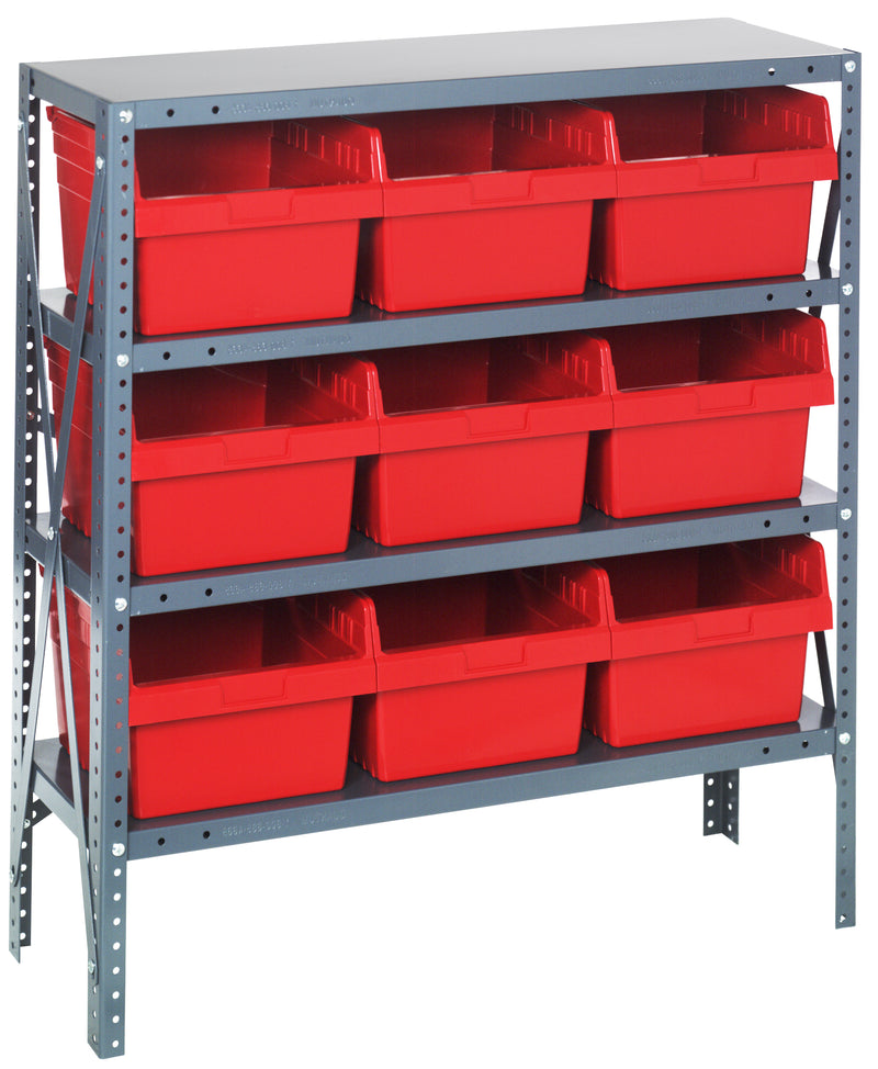 Quantum Store-Max 8" Shelf Bin Steel Shelving Systems with Bins – 1239-SB801 to 1275-SB802 – 1239-SB809 – Red
