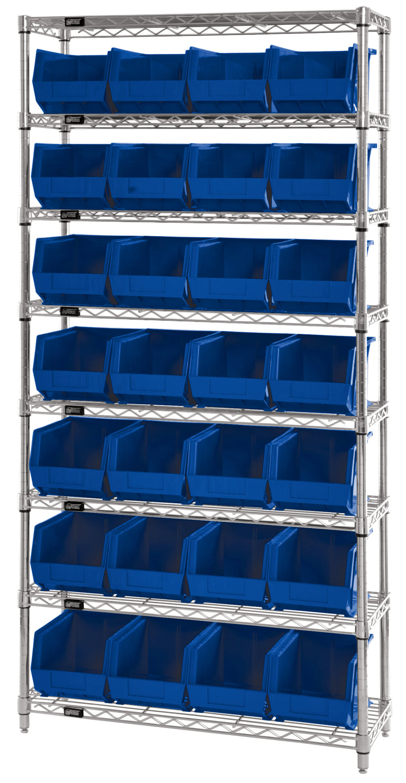 Quantum Stack & Hang Wire Shelving with Bins – 36" x 12" x 74" – WR7-245BK