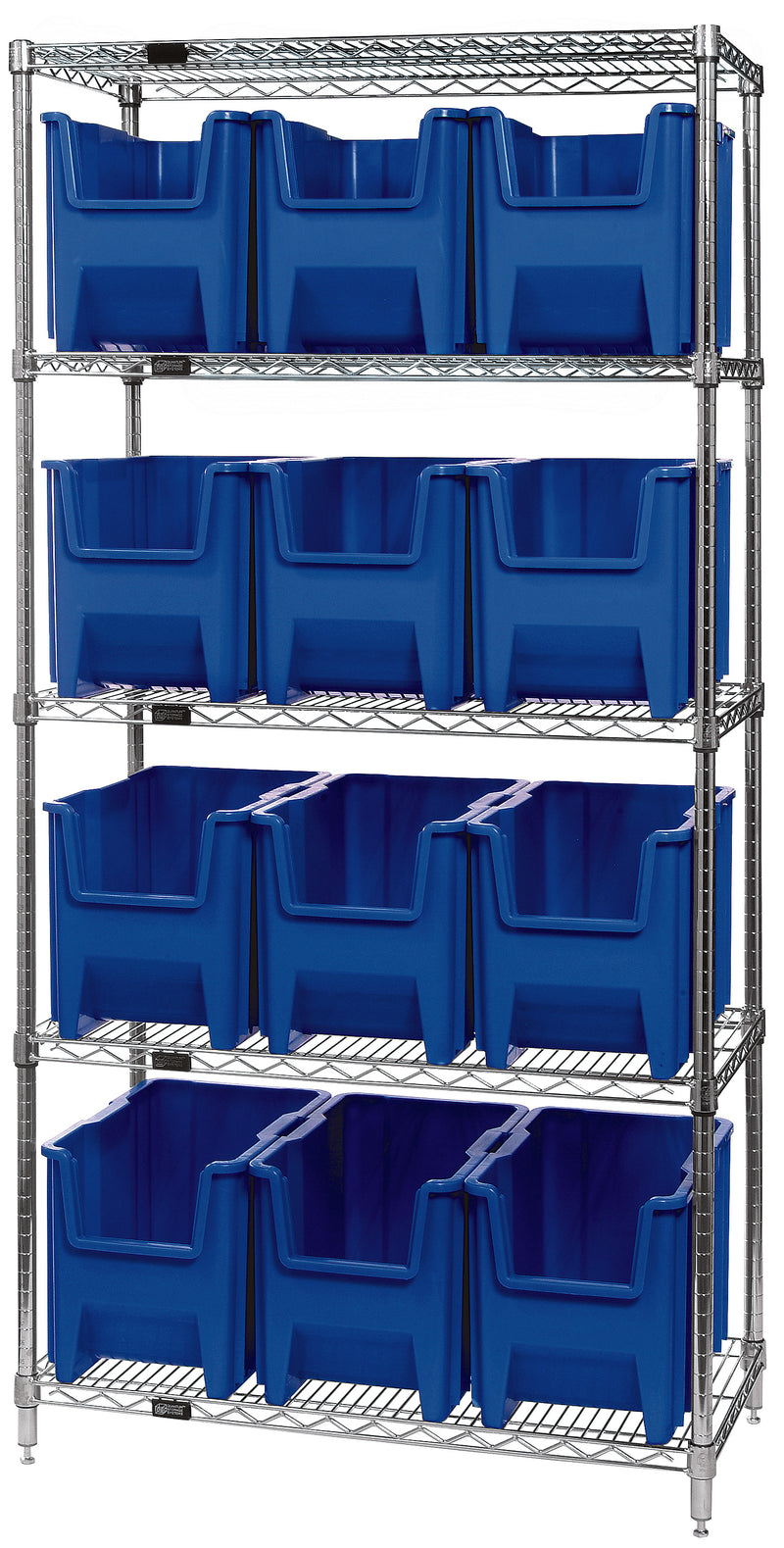 Quantum Giant Stack Wire Shelving with Bins – 36" x 18" x 74" – WR5-600 – Blue