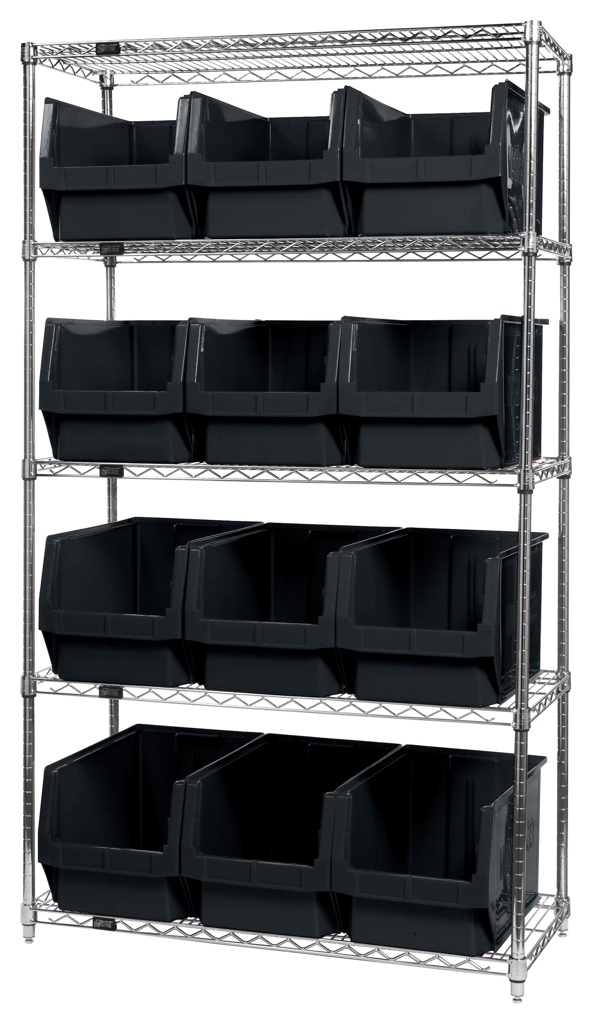 Quantum Magnum Wire Shelving Systems with Bins – 42" x 18" x 74" – WR5-533 – Black