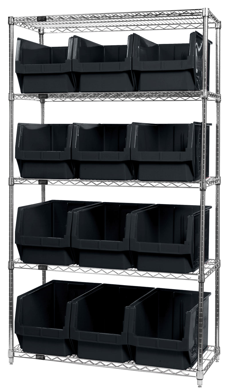 Quantum Magnum Wire Shelving Systems with Bins – 42" x 18" x 74" – WR5-533 – Black