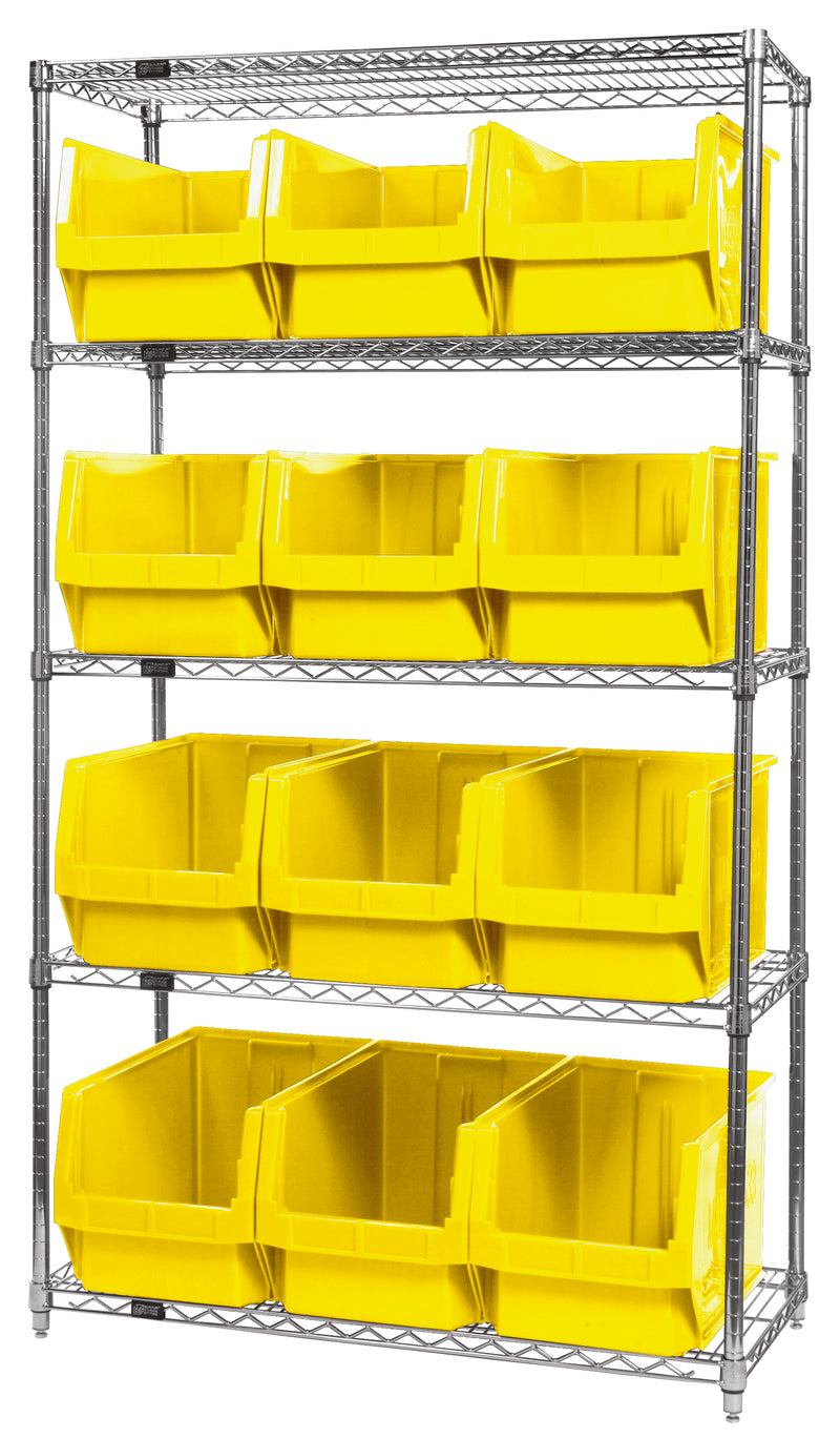 Quantum Magnum Wire Shelving Systems with Bins – 42" x 18" x 74" – WR5-533 – Yellow