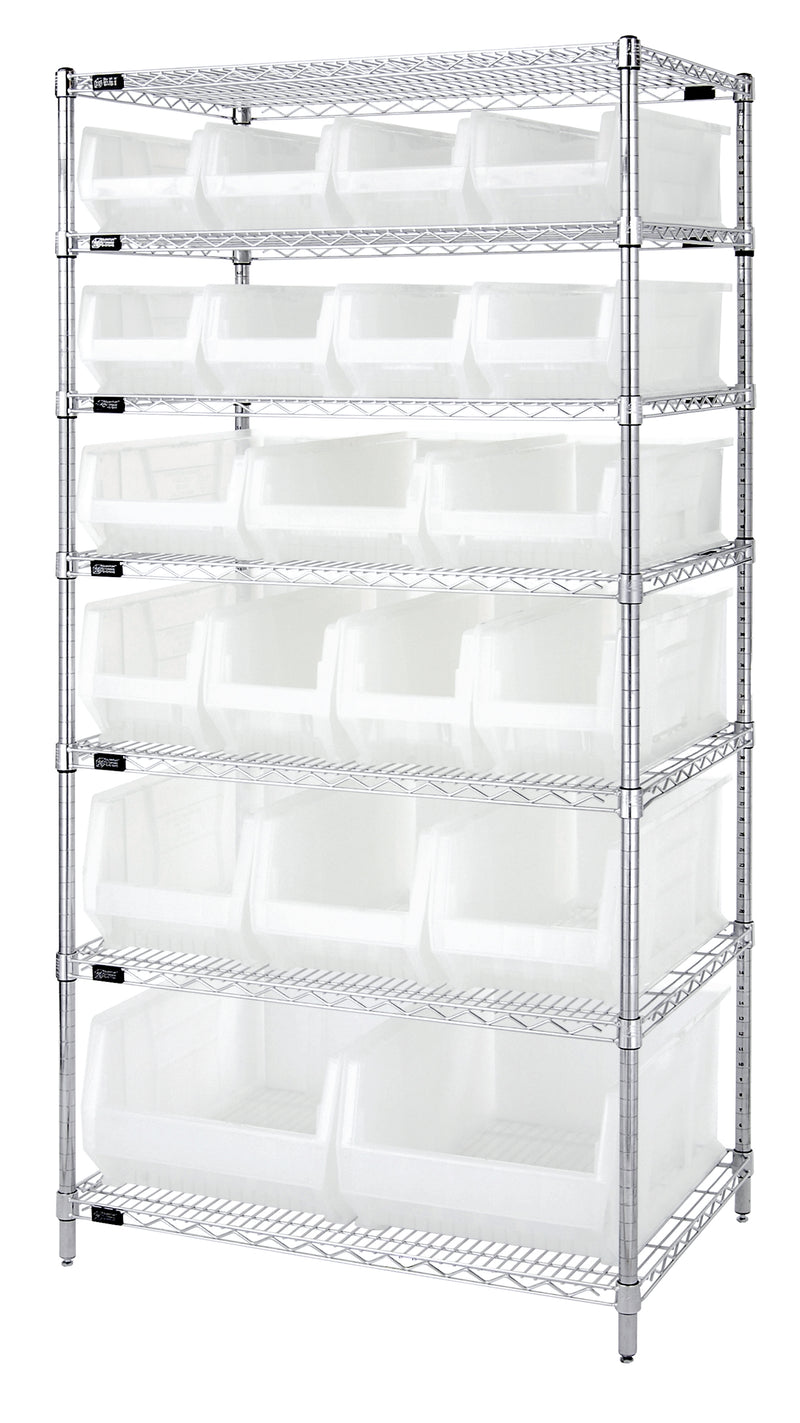 Quantum 24" Wire Shelving Systems – 36" x 24" x 74" – WR6-953 to WR8-950 – WR7-20-MIX – Clear
