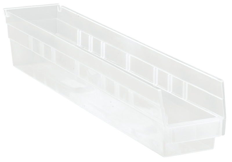 Quantum Clear-View Economy 4" Shelf Bins – QSB100CL to QSB105CL – Case Pack – 23-5/8" x 4-1/8" x 4" – QSB105CL – Clear