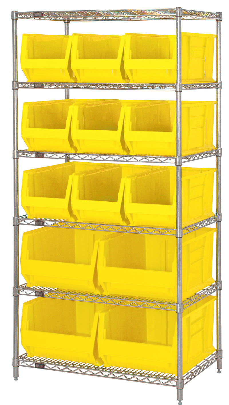 Quantum 24" Wire Shelving Systems – 36" x 24" x 74" – WR6-953 to WR8-950 – WR6-953 – 954 – Yellow