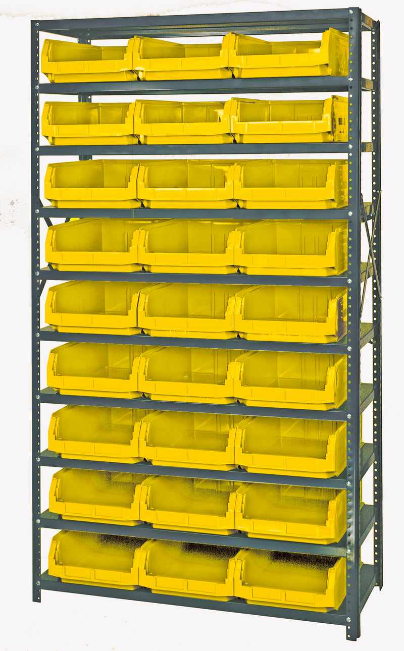 Quantum Magnum Steel Shelving Systems with Bins – 18" x 42" x 75" – MSU-531 – Yellow