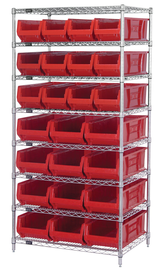 Quantum 24" Wire Shelving Systems – 36" x 24" x 74" – WR8-952 to WR8-950952 – WR8-950952 – Red