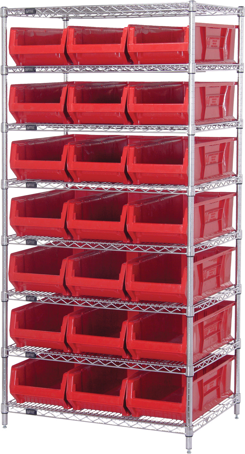 Quantum 24" Wire Shelving Systems – 36" x 24" x 74" – WR8-952 to WR8-950952 – WR8-952 – Red