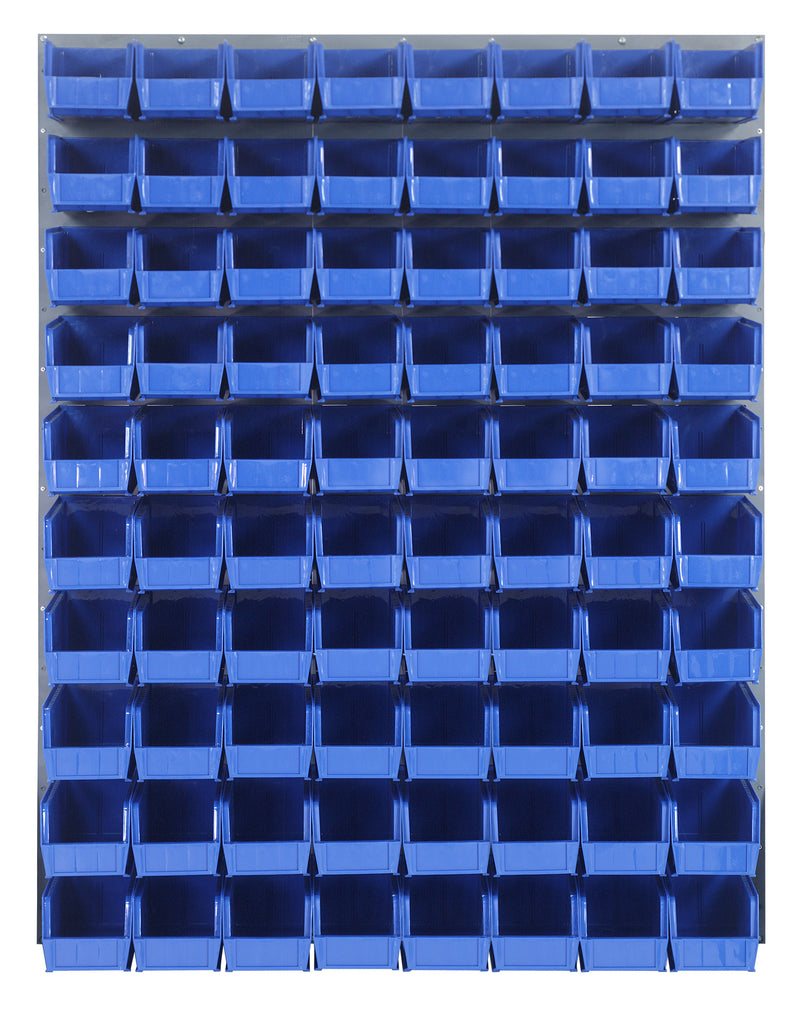 Quantum Louvered Panels with Bins – 48" x 61" – Gray – 80 QUS230 Bins – Blue
