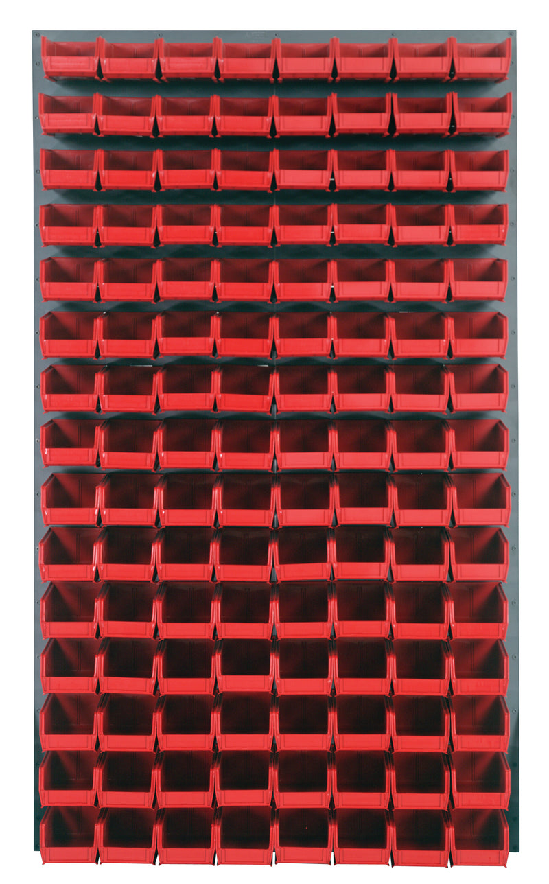 Quantum Louvered Panels with Bins – 36" x 61" – Gray – 120 QUS220 Bins – Red