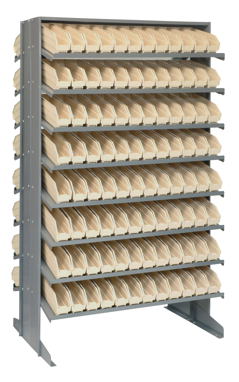 Quantum Double-Sided Pick Racks with Bins – 24" x 36" x 60" – QPRD-100 – Ivory