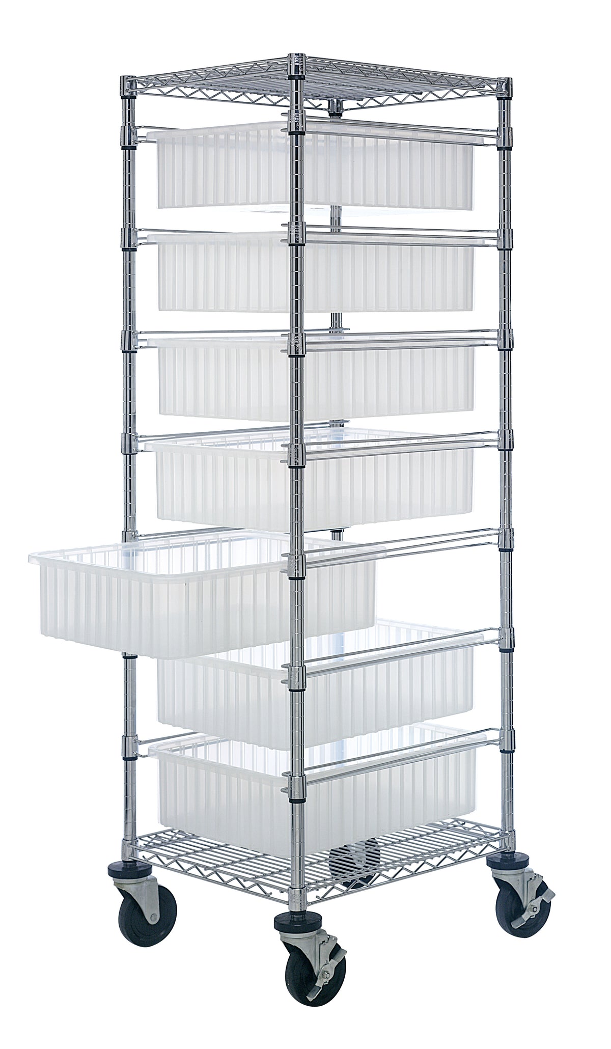Quantum Clear-View Bin Carts – 21" x 24" x 69" – BC212469M1CL – Clear