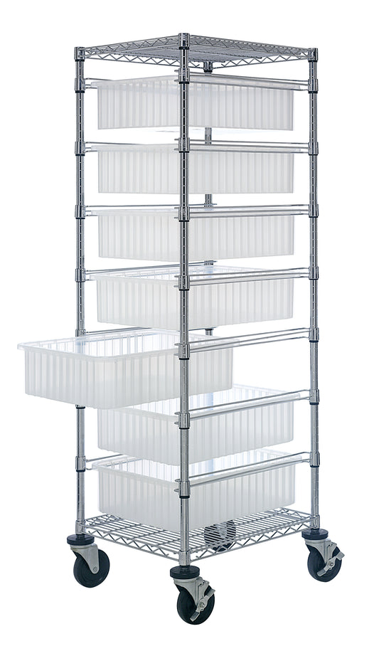 Quantum Clear-View Bin Carts – 21" x 24" x 69" – BC212469M1CL – Clear
