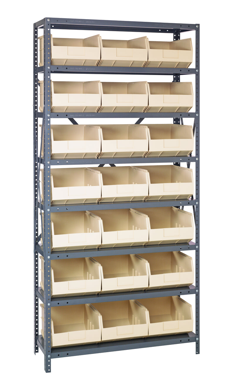 Quantum Steel Shelving with Stackable Shelf Bins – 1275-423 to 1875-461 – 1275-425 – Ivory