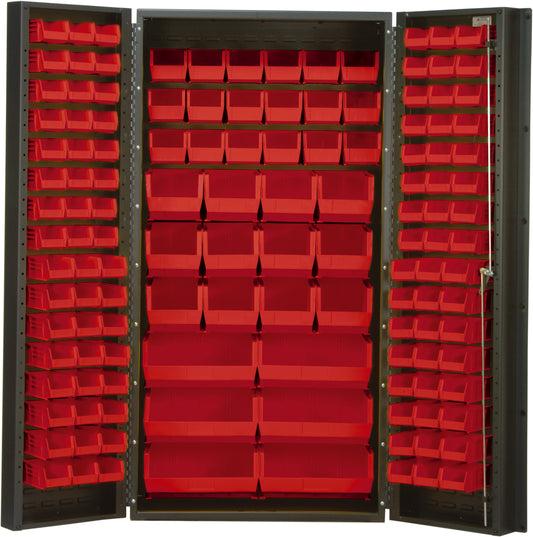 Quantum 36" Welded Storage Cabinet with 68 Bins - QSC-36-68 – gray – Red