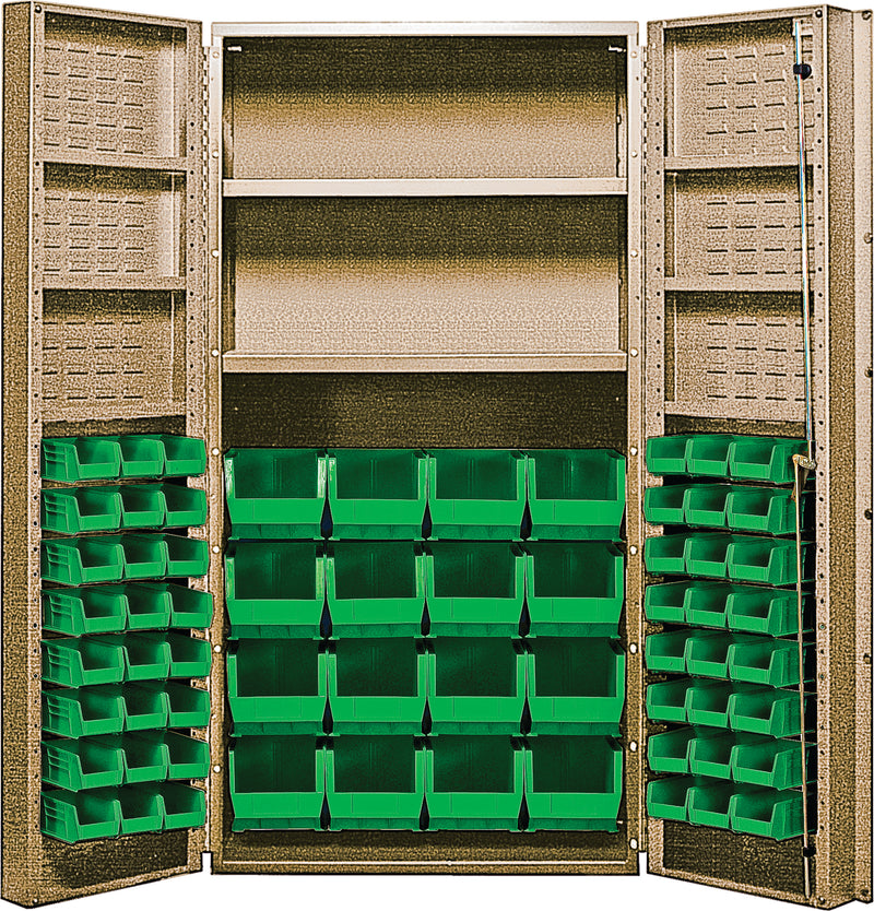 Quantum 36" Welded Storage Cabinet with 32 Bins - QSC-32-2S-6DS – beige – Green