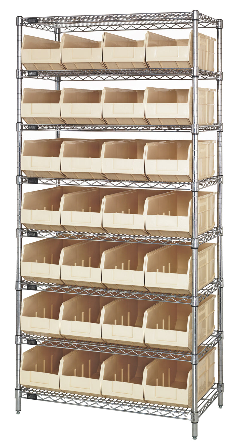 Quantum Wire Shelving with Stackable Shelf Bins – 21" x 36" x 74" – WR8-483 – Ivory