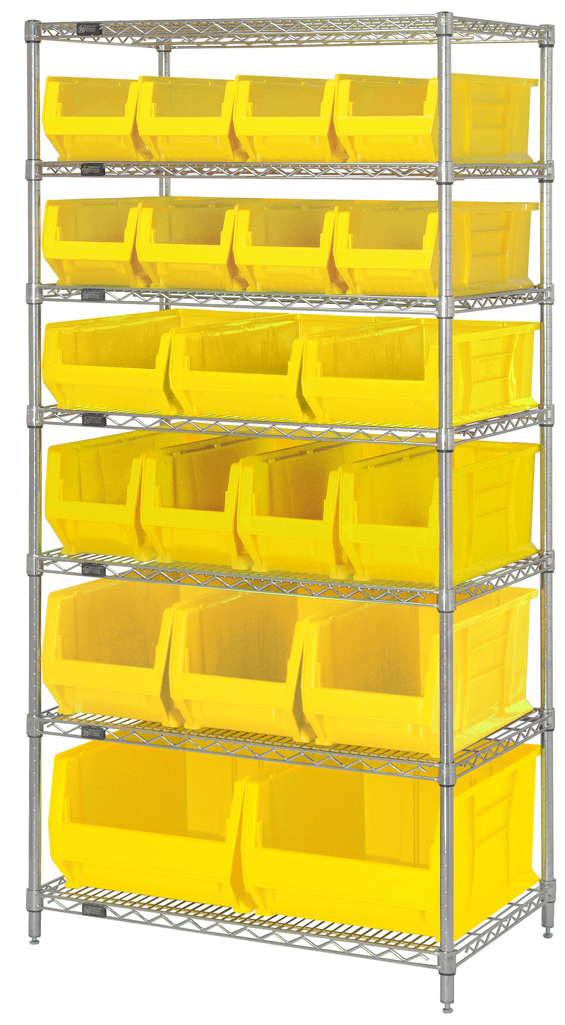 Quantum 24" Wire Shelving Systems – 36" x 24" x 74" – WR6-953 to WR8-950 – WR7-20-MIX – Yellow