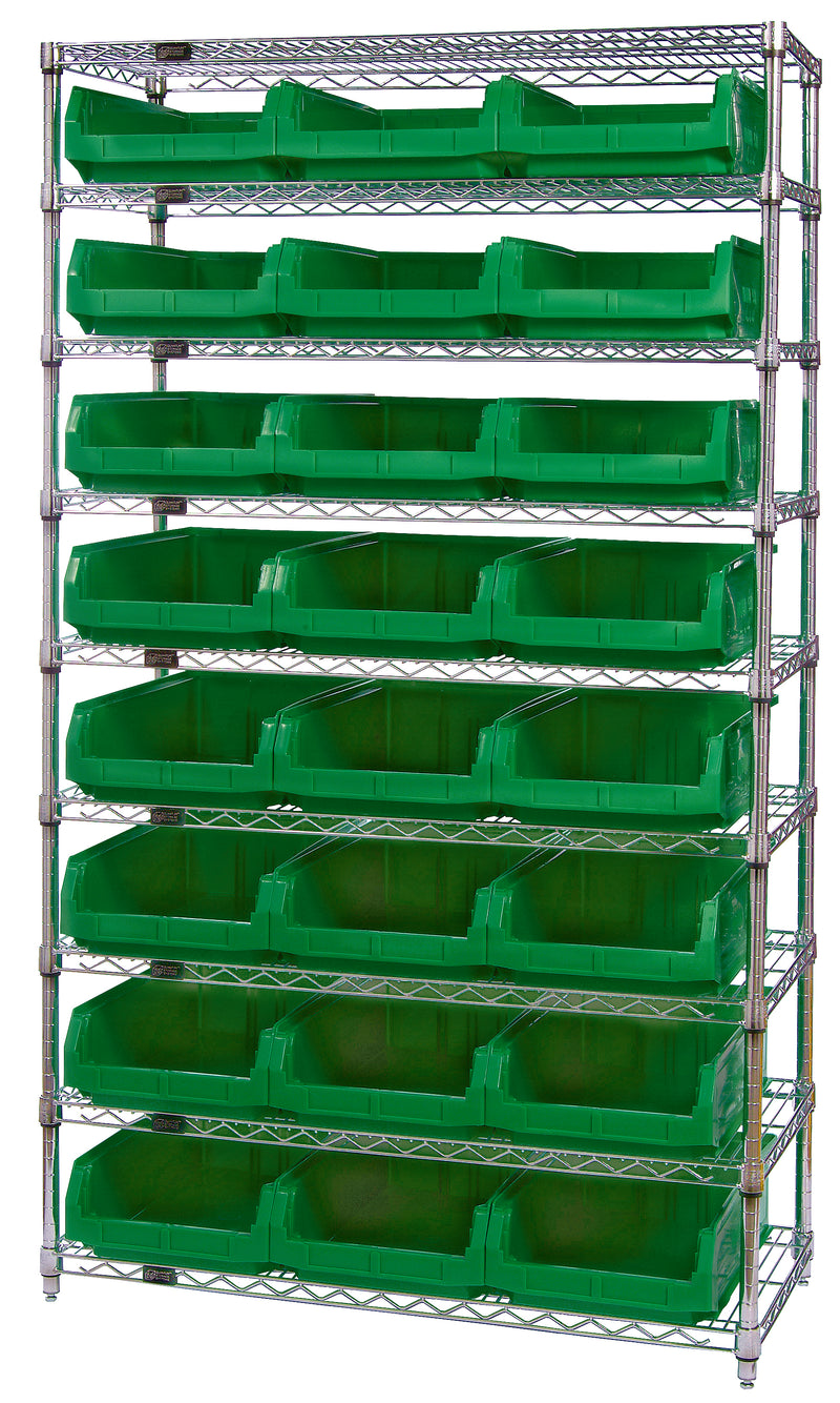 Quantum Magnum Wire Shelving Systems with Bins – 42" x 18" x 74" – WR9-531 – Green