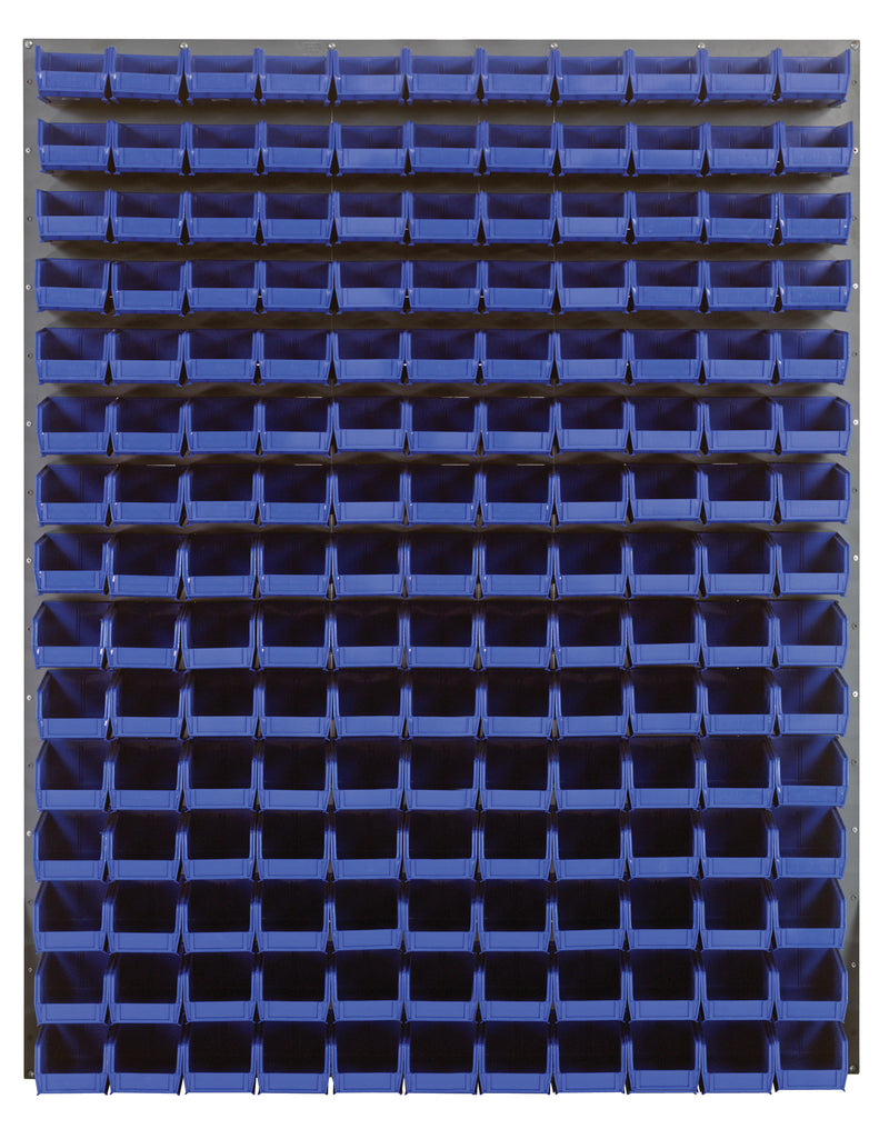 Quantum Louvered Panels with Bins – 48" x 61" – Gray – 165 QUS220 Bins – Blue