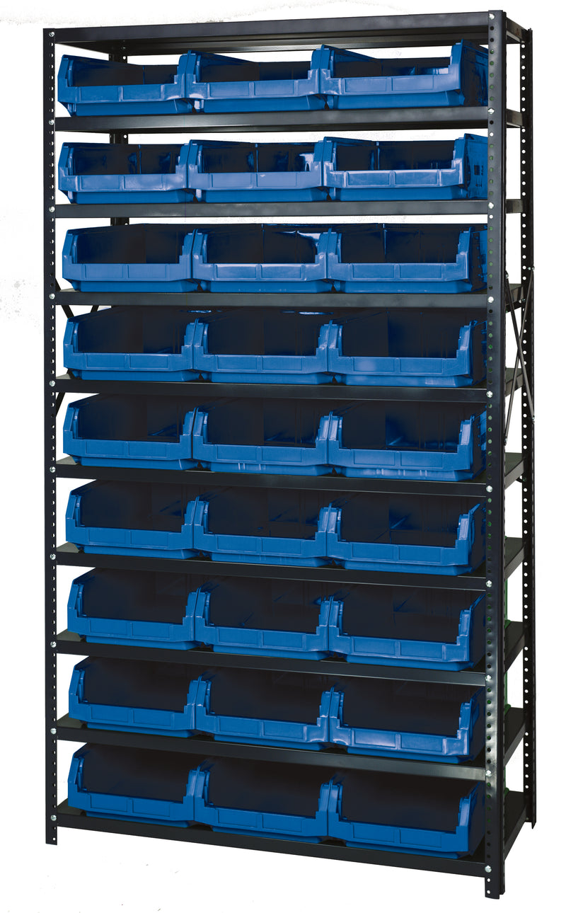 Quantum Magnum Steel Shelving Systems with Bins – 18" x 42" x 75" – MSU-531 – Blue
