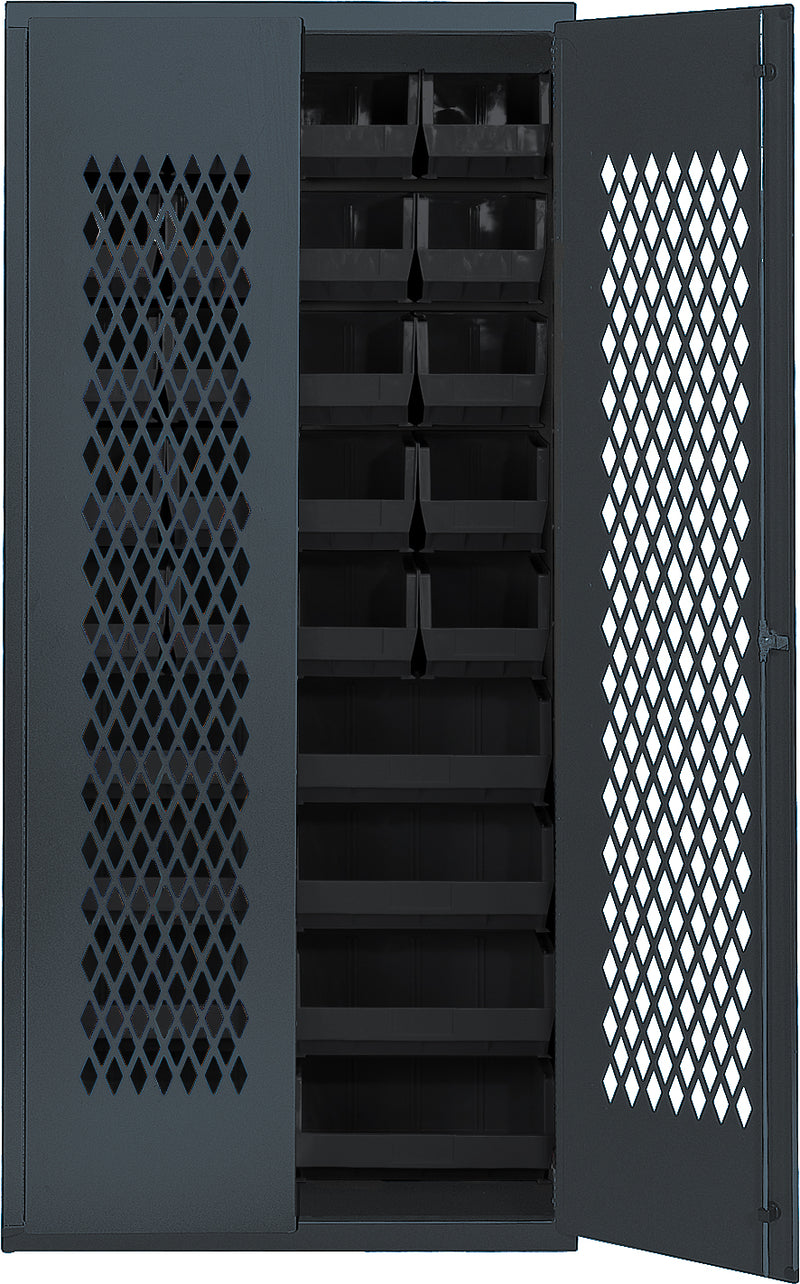 Quantum Storage Cabinets with Bins – 18" x 36" x 78" – MESH Series – MESH-240250 – Black