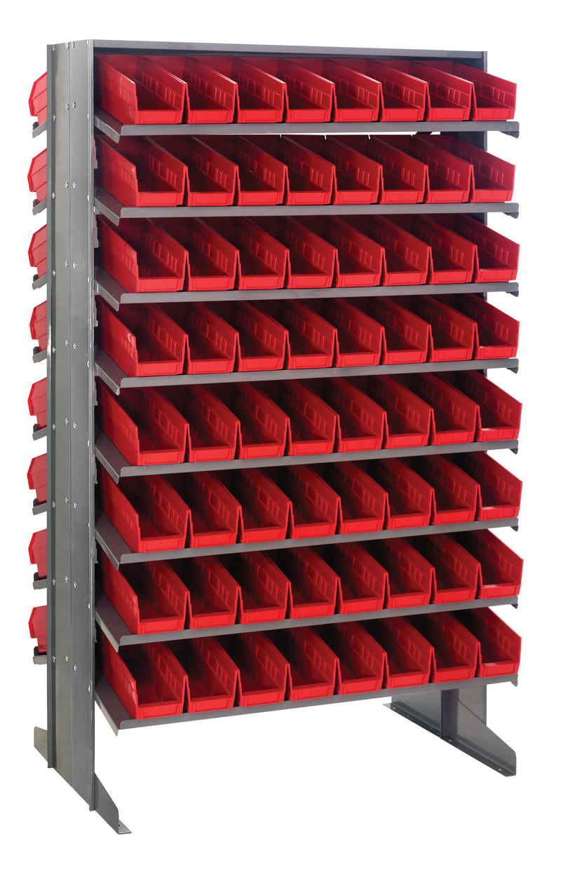 Quantum Double-Sided Pick Racks with Bins – 24" x 36" x 60" – QPRD-101 – Red