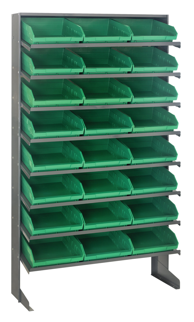 Quantum Single-Sided Pick Racks with Bins – 12" x 36" x 60" – QPRS-109 – Green