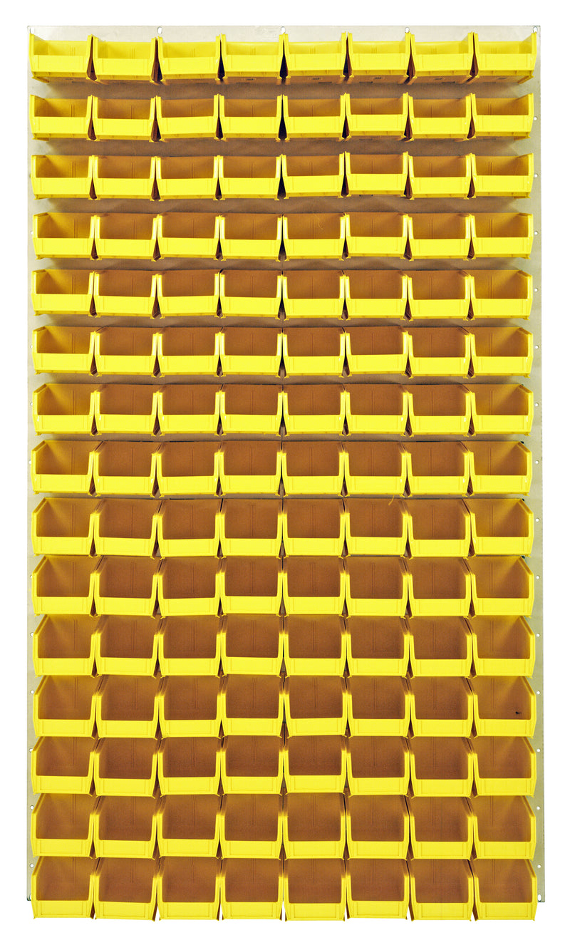 Quantum Louvered Panels with Bins – 36" x 61" – Oyster White – 120 QUS220 Bins – Yellow